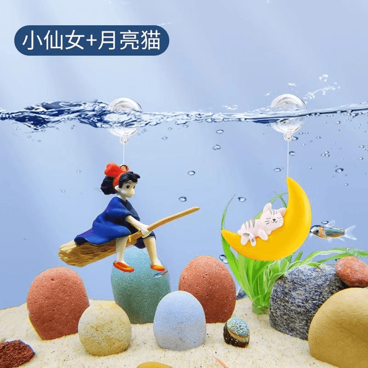 Tiffany Moon Cat Little Fairy Fish Tank Landscape Creative Floating ...