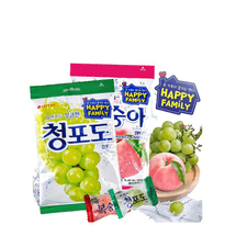 Korean Lotte Imported Fruit Hard Candy Sour Candy Green Grape + Peach 153g*2 Bags