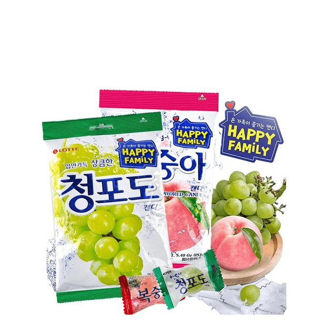 [중국 직송] 한국롯데 수입 과일 하드캔디, 사워캔디, 청포도 하드캔디, 복숭아 하드캔디 (153g x 2개입)