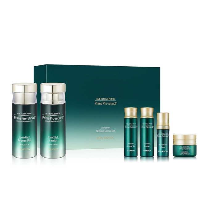 한국 ISA KNOX LG 안티에이징 & 피부 장벽 강화 스킨케어 세트 [사은품: 후화현 토너 + 에멀전, 각 50ml] 토너 100ml + 에멀전 100ml + 여행용 사이즈 제품 4종 (총 6종)으로 구성되어 있습니다.