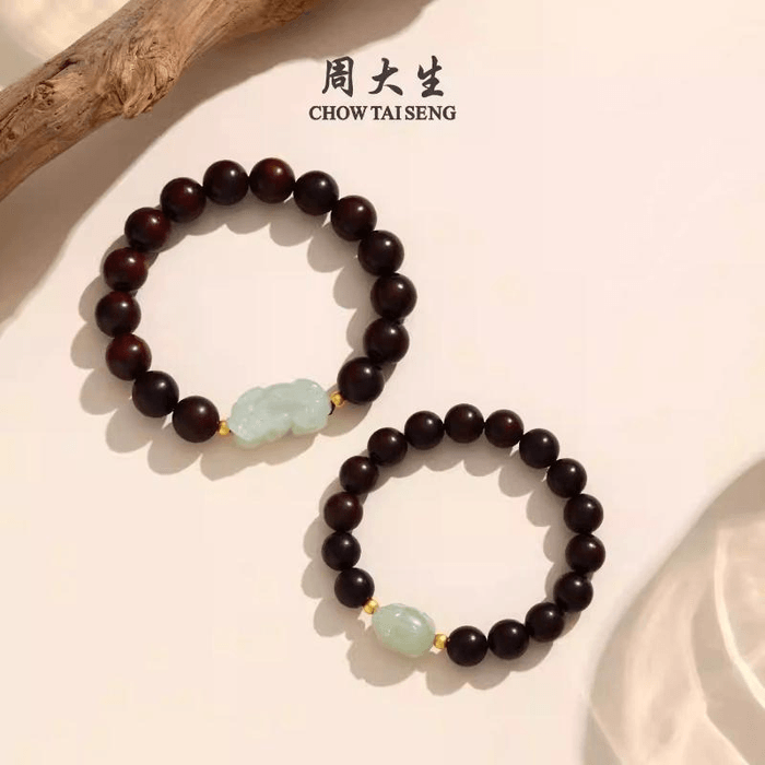 ✨お取り置き✨【C044】貔貅 白檀ブレスレット 中国直送】周大福 小葉白檀ブレスレット 純金と翡翠の貔貅デザイン