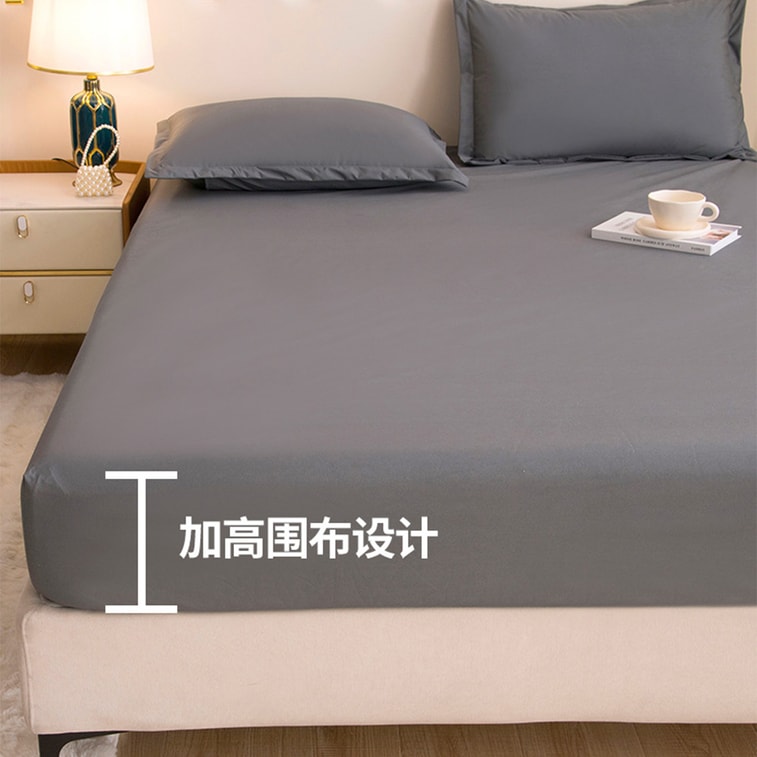 New Solid Color Skin-Friendly Brushed Waterproof Fitted Sheet, Light Gray King Size, 198×203cm, 30cm Height 10