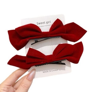 First-rate 立体丝绒蝴蝶结发夹【韩系甜美主角】洗脸化妆专用夹子 不伤头发 网红法式刘海夹 侧边装饰 点睛头饰 新年红色侧边mini 刘海夹 发箍
