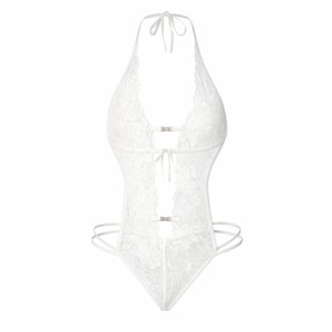  紅橋市場 法式白絲連身開檔睡衣白絲襪情人節禮物組 1套