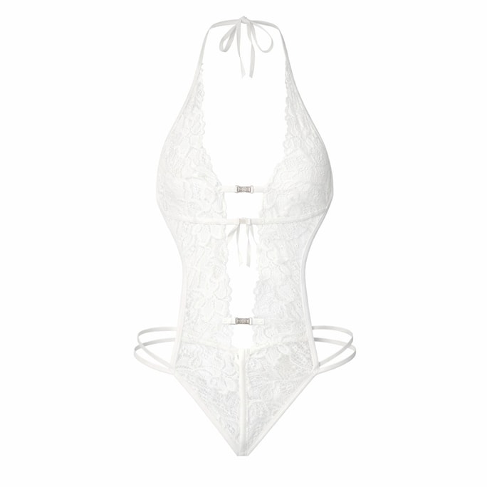 红桥市场 法式白丝连体开档睡衣白丝袜情人节礼物套装 1套