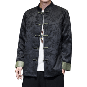 Chinese Style Jacquard Retro Button Tang Costume Coat For Men Black Large