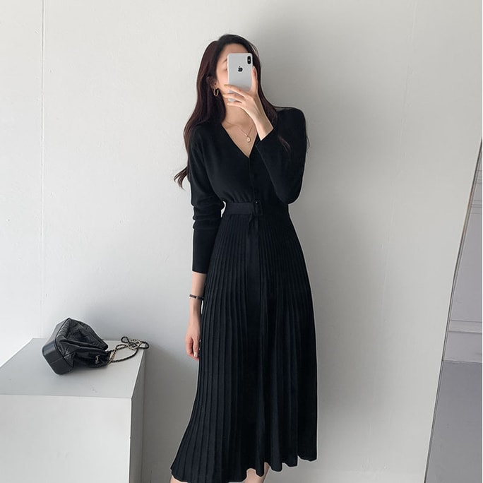 Spring and autumn new products all-match knitted large swing long lace slim dress