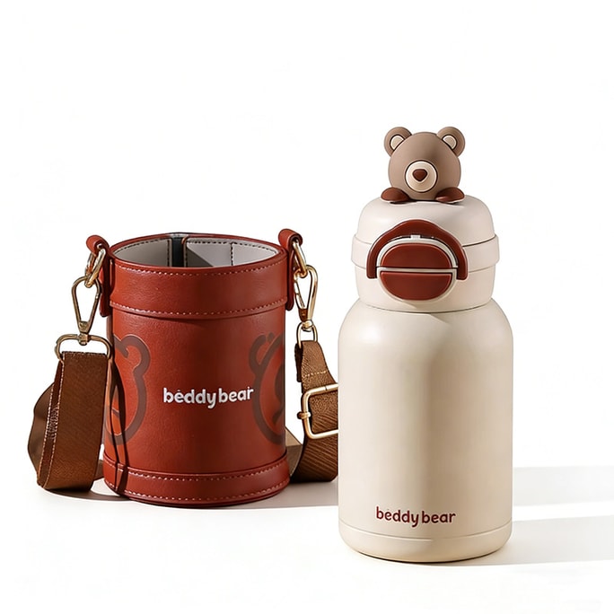 BEDDYBEAR 韓国カップベア - ベビーグレード 316 ステンレススチール、耐酸化・耐腐食性、二重飲用、高価値、かわいくて持ち運びに便利なステンレススチールカップ、600ml