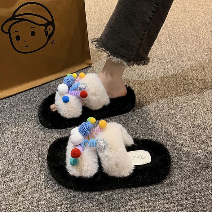 New Cartoon Fur Home Anti Slip Cotton Slippers In Off White 37(37-38)
