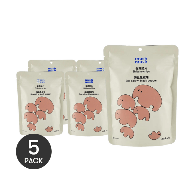 Crispy Shiitake Mushroom Sea Salt and Black Pepper Flavor, 0.88 oz *5【5 Packs】
