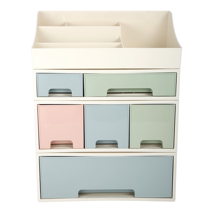 Storage Box for MedicinesCosmeticsStationery Detachable 4-Lay Storage Box [TAEF] 6 Drawers 5 Slots Green Blue Pink