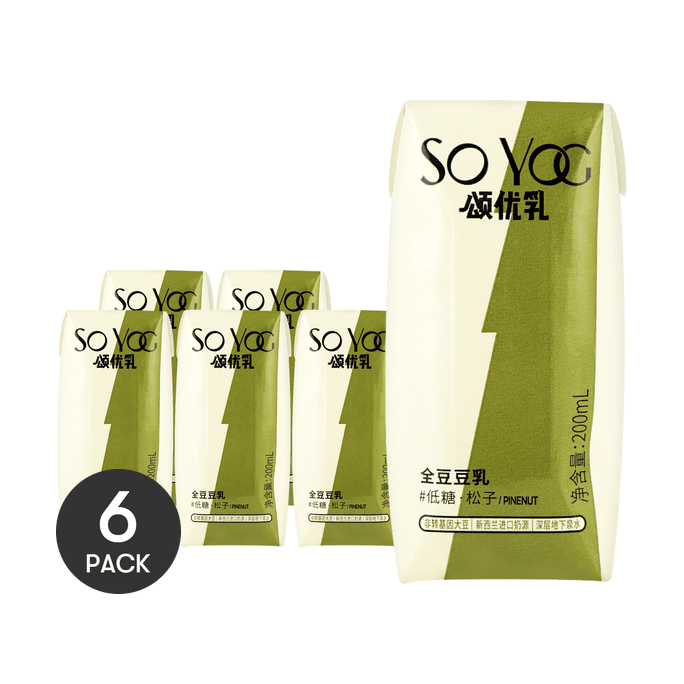 颂优乳 低糖全豆豆乳 轻食早餐豆奶 松子味 200ml*6【6盒装】