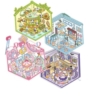 Korean Cartoon Landscape Stickers Cute 3D Stereoscopic Stress-relieving Scene Planner Suitcase Computer Skateboard Guitar Refrigerator Helmet - Amusement 4Styles 1Set