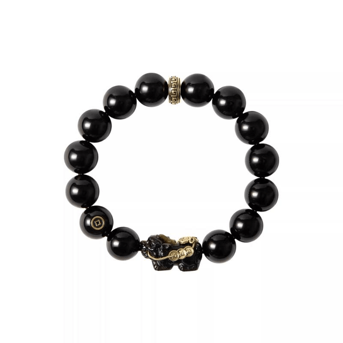 Palace Museum Pixiu Leaf Sandalwood Obsidian Bracelet Carved*1 piece