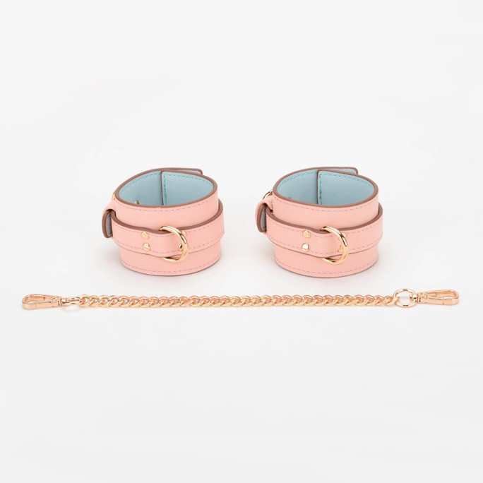 PinklemonLA BDSM Cowhide Leather Handcuffs Adult Bonding Erotica - Pink Blue