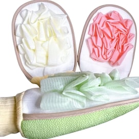 Kangwang バスタオル バスフラワー 1袋 2in1 泥スクラブ 男女兼用 家庭用 両面手袋 背中スクラブ ランダムカラー