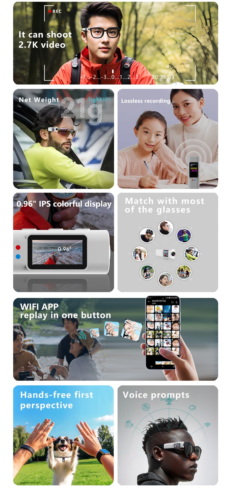 【中国直邮】 晶雅家 旅行骑行记录神器!1080P WiFi 眼镜运动相机 含 128G 内存卡 白色一套装