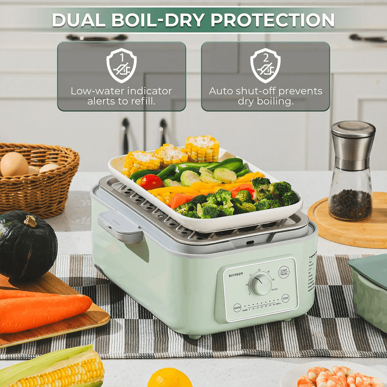 BUYDEEM北鼎 家用多功能电蒸锅 7档蒸煮时间 5L G5246 浅衫绿 【不含陶瓷蒸盘】 11