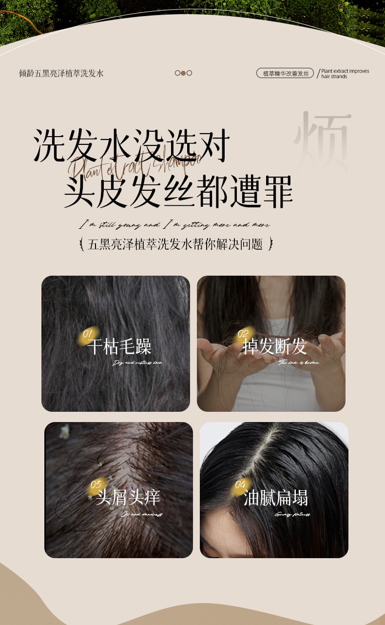 倾龄 五黑亮泽植萃洗发水 柔顺滋润养出五黑秀发改善掉发 500ml/瓶