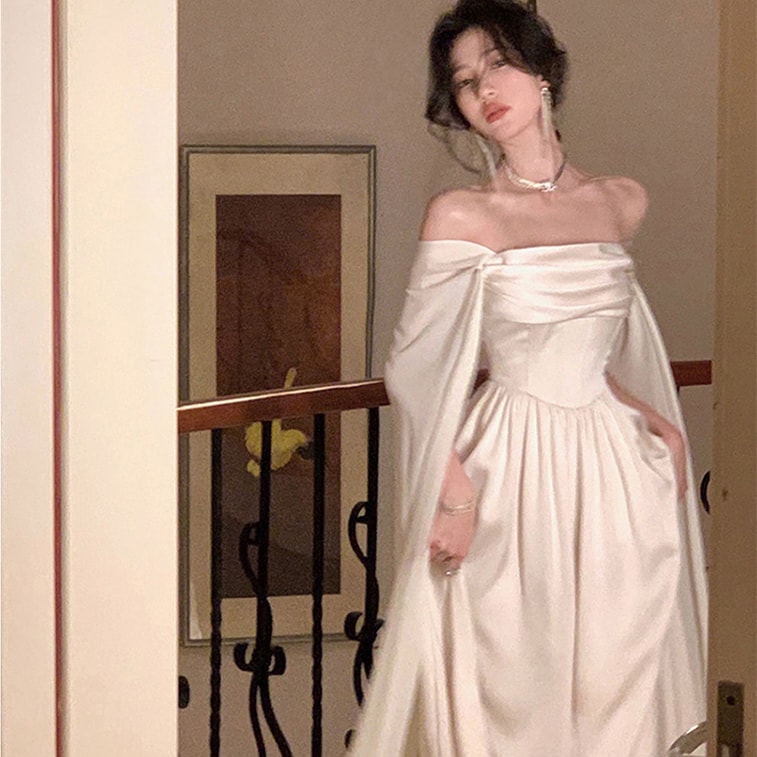 French Party White Gown High End Design Niche Strapless Dress Birthday Annual Dinner Elegant Dress Off White  M 7