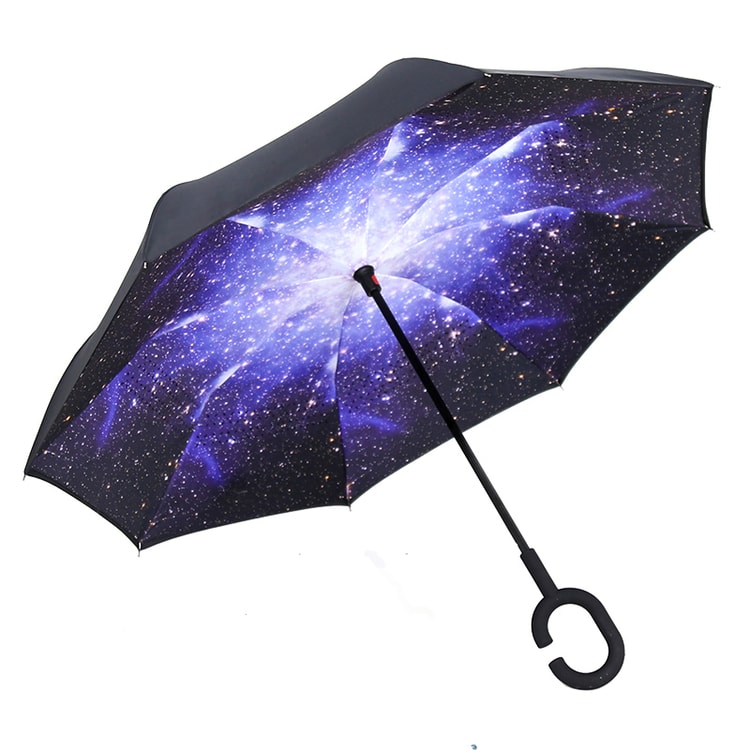 C 39 Mon 双层反向雨伞免持式超大男士长柄直杆车载反向伞星空蓝b015 Yamibuy Com