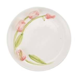 川島屋 鬱金香盤 釉下彩3D花朵圓盤 復古法式ins點心蛋糕盤 8"