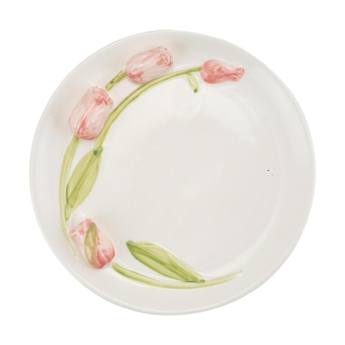 Elegant Ceramic Plate with Tulip Design 8 Inches