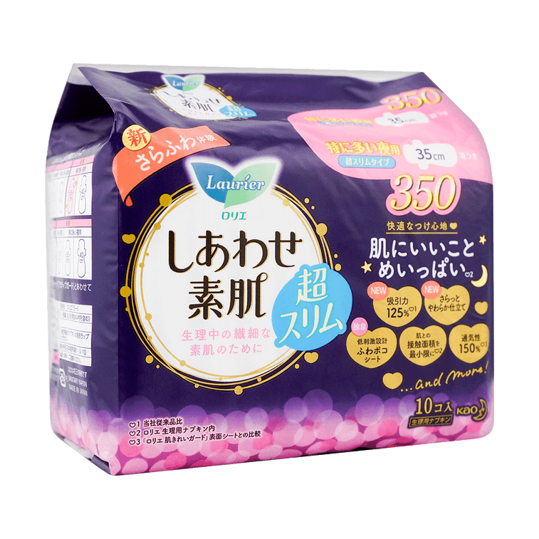 日本KAO花王 LAURIER乐而雅  F超薄超透气系列 超长量多棉柔卫生巾 温和无刺激 夜用350mm 10片入 11