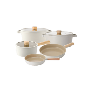 韩国NEOFLAM FIKA 4qt 24cm陶瓷双耳汤锅+28cm木柄陶瓷平底煎锅+1.2qt 18cm陶瓷双耳汤锅+24cm木柄陶瓷平底煎锅 +1.7qt 18cm木柄陶瓷大汤锅 带3个玻璃盖 亚米组合【大厨养成锅组】