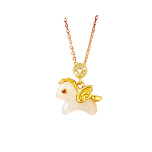 2026 Year of the Horse Birth Year Necklace for Women Hotan Jade Auspicious Pendant New Year Gift S925 Sterling Silver “Wealth Comes Swiftly” (Limited Edition Gift Box)