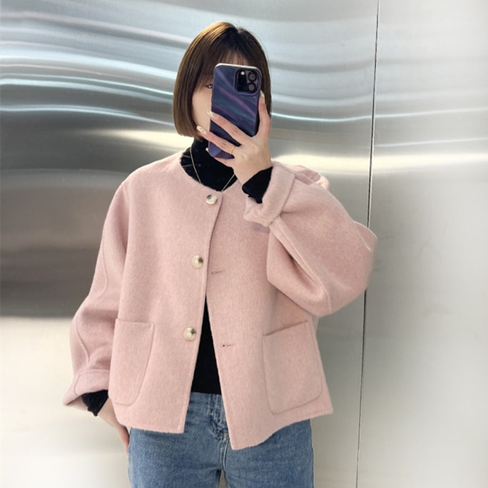 Wool Tencel Double Sided Wool Coat Pink S