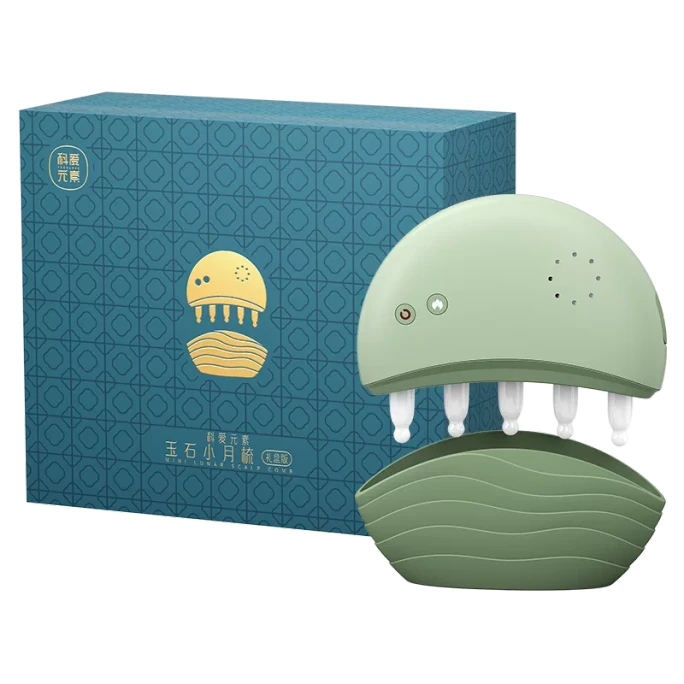Jade Mini Moon Comb: Electric Scalp Meridian Hair Growth Massager With Red Light Massage Comb – New Scalp Massager [Premium Gift Box Set – Green-Handled Mini Moon Comb] – 1 piece