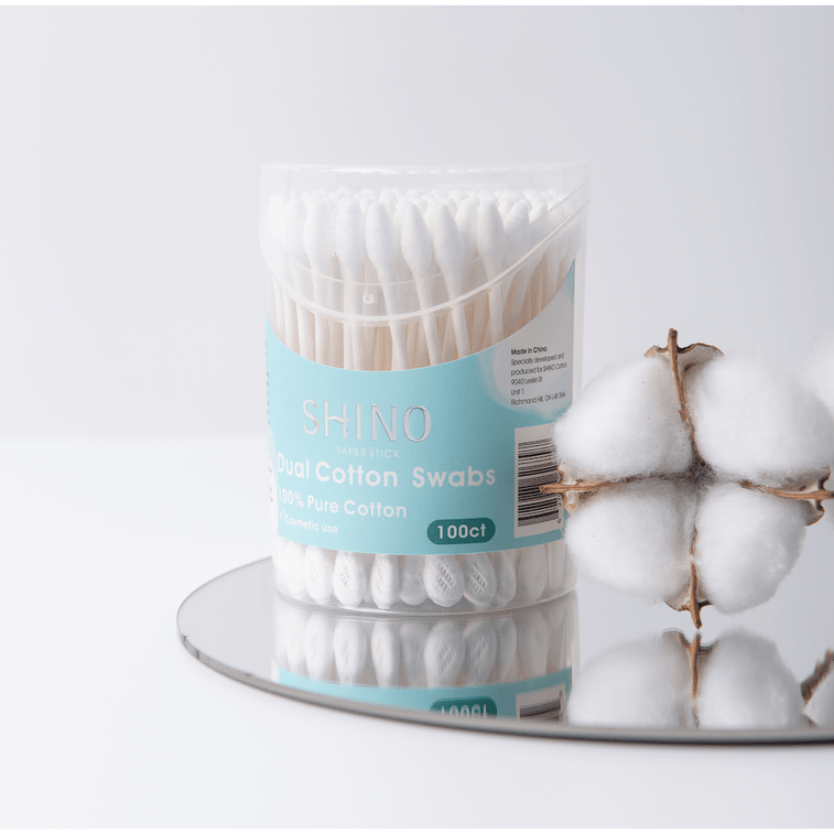 SHINO Dual Beauty Cotton Swabs Precision and Flattened Tips 100count