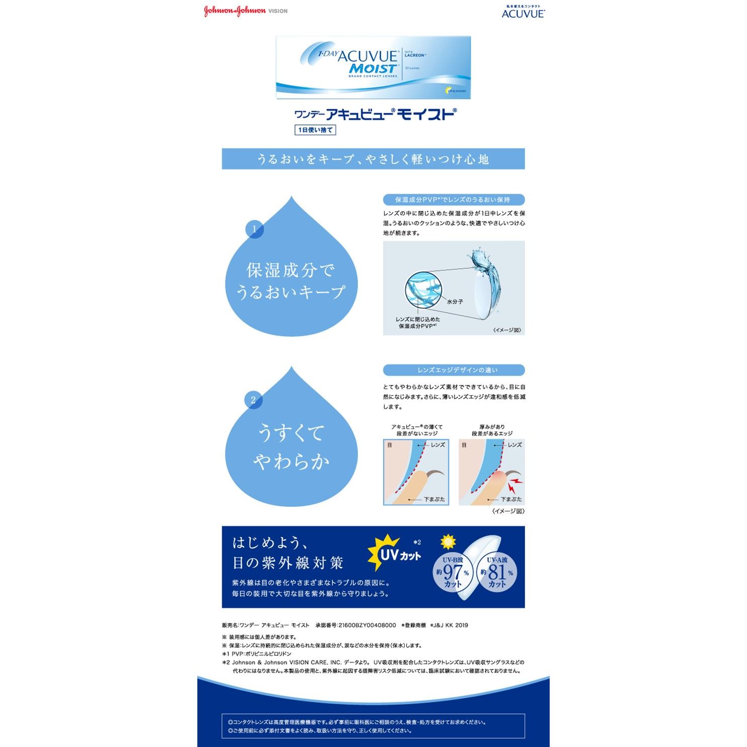   日本【日本美瞳/日本直郵】 ACUVUE Moist 水潤透明日拋 基弧(BC)9.0 30片裝 度數-1.75(175)預定3-5天 DIA:14.2mm | BC:9.0mm