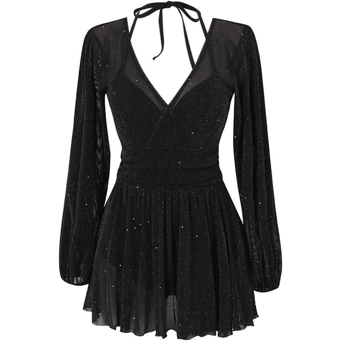 【中国直送】Yimeishan レディース ワンピース水着 人気 長袖 着痩せ INS風 バカンス 温泉 コーデ YMS229055 ブラック Mサイズ