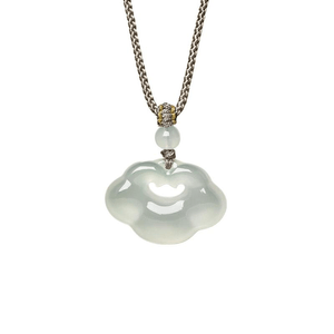 Zhou Liufu Ice Cloud Pendant Ruyi Lock Necklace White Moonlight Chalcedony New Year Gift*1piece