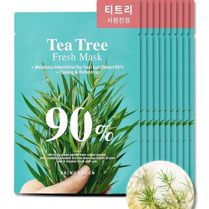 韩国BRING GREEN 茶树清凉 水油平衡 面膜 (10 Count) 1 盒