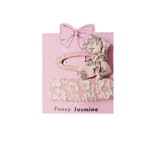Fancy Jasmine 韩剧女主同款 粉蕾丝蝴蝶结🎀 温柔系发夹天花板 粉色布艺蕾丝花边蝴蝶结发夹 1对