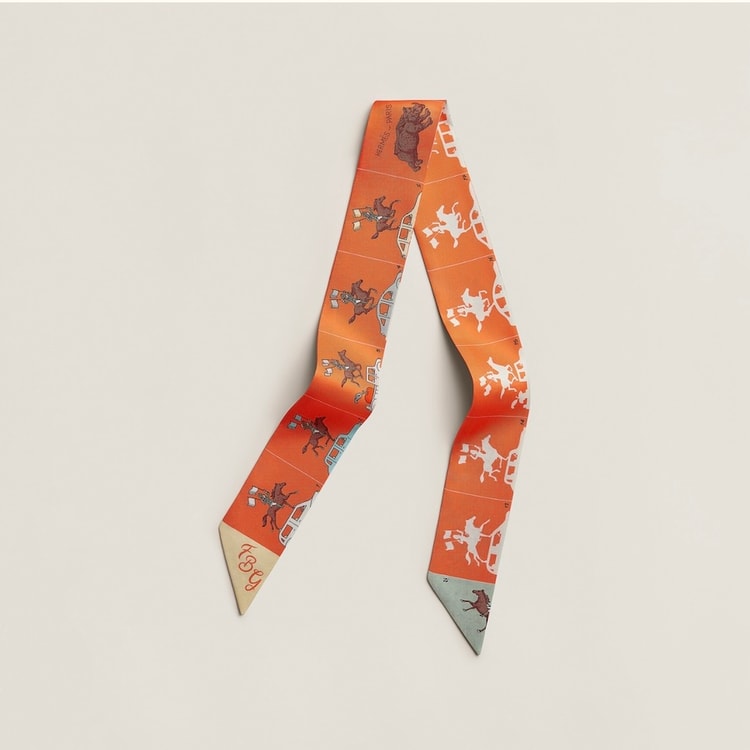 2024 New HERMES Hermes Parade Twilly Scarf Apricot Coral Red 