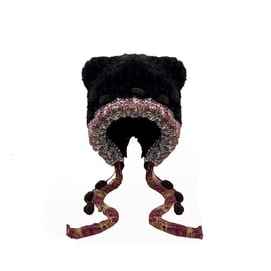 【中國直郵】 HSPM 保暖小熊毛絨帽 加厚時尚 日係可愛顯臉小 針織帽子 黑色F 1個裝