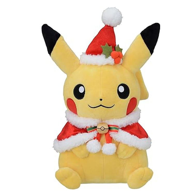 【日本直郵】POKEMON寶可夢 期間限定 皮卡丘 聖誕披風 聖誕帽 毛絨玩偶 高約35.5×26×19 cm