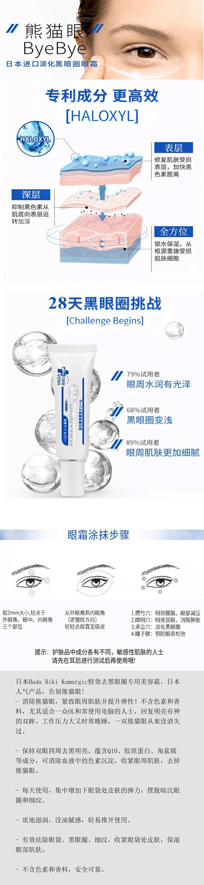 【日本直邮 正品保证】HADARIKI KUMARGIC熊猫眼黑眼圈眼袋去除细纹紧致眼霜 20g