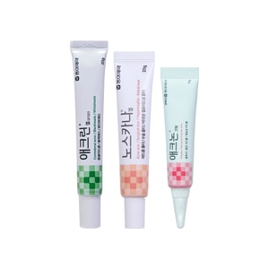 동아제약 3단계 여드름 케어 세트, 아클린 2% 살리실산 젤 20g/0.71 Oz, 아크논 크림 13g/0.46 Oz, 노스카나 흉터 젤 20g/0.71 Oz, 면포, 염증성 잡티 및 여드름 후 흉터용