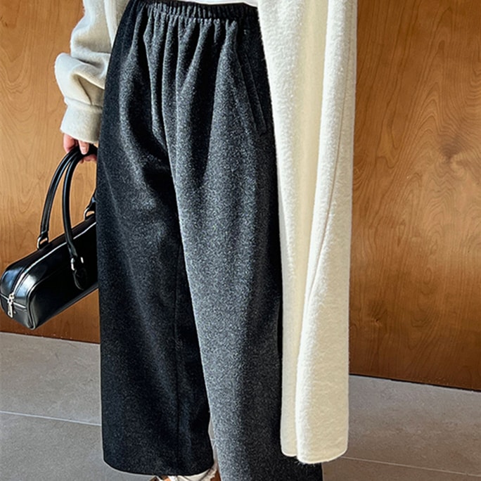 Autumn And Winter Woolen Woolen Nine Fen Wide Leg Pants Dark Grey M