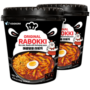 키니코라 프리미엄 인스턴트 라볶이 컵 - (오리지널 매운맛 2컵) 한국식 라면 떡 | 빠르고 편리함