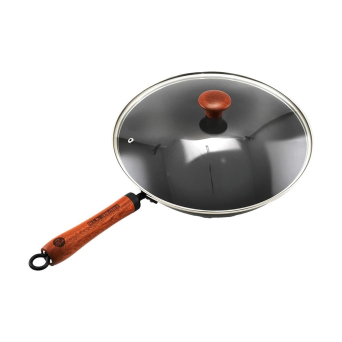 Lao Fan Guo Refined Iron Stir-Fry Wok with Transparent Lid, 33cm