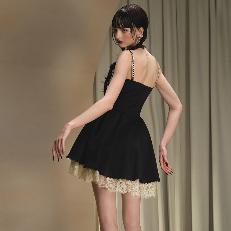 French-Style Little Black Dress, Boned Cami Dress, Birthday Cocktail Dress, Puff Dress Warm Winter Black, Cropped L 6