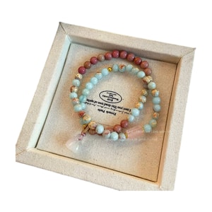 千懿嚴選 全新中式壽山石雙層蓮蓬手串1條天然石粉水晶蓮蓬手串男女串珠手鍊蝴蝶結手飾品