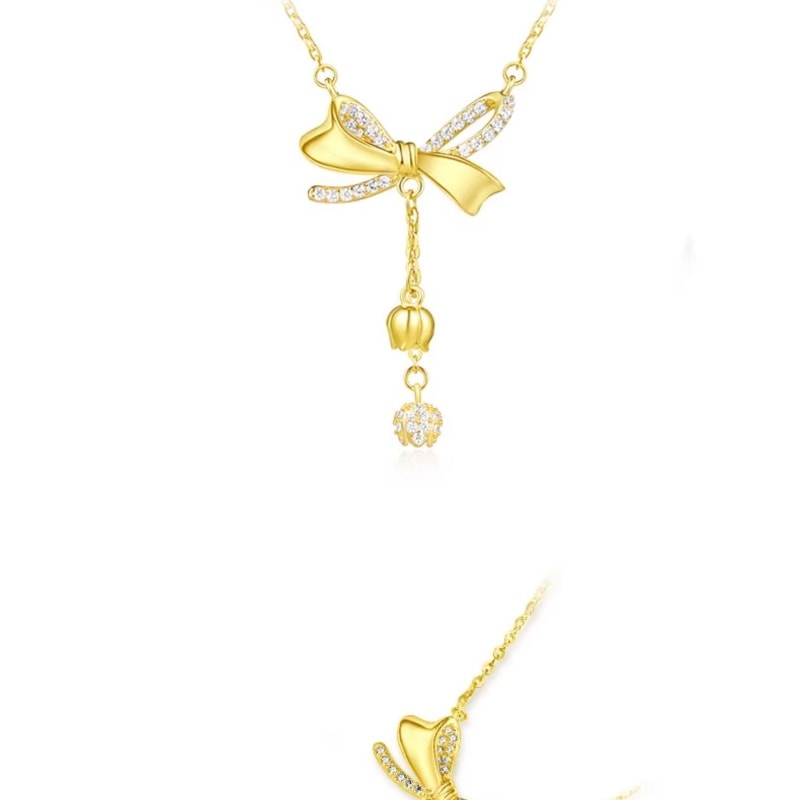 【中国直邮】 周大生蝴蝶结铃兰吊坠项链纯银女轻奢高级锁骨链情人节礼物礼盒开启浪漫约会送女友 一个装