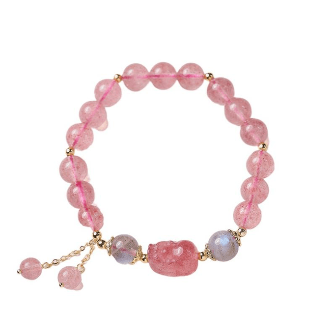 Hangzhou  official strawberry crystal moonstone Pixiu bracelet, natural white crystal bracelet, 8mm